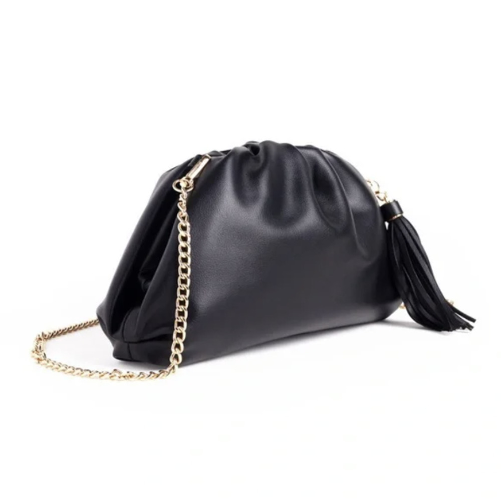 Understated Leather Crescent Clutch